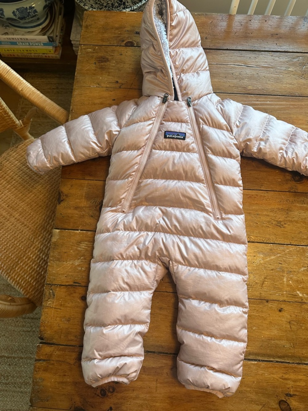 Patagonia Infant One-Piece Down Bunting in Light Blush Pink
